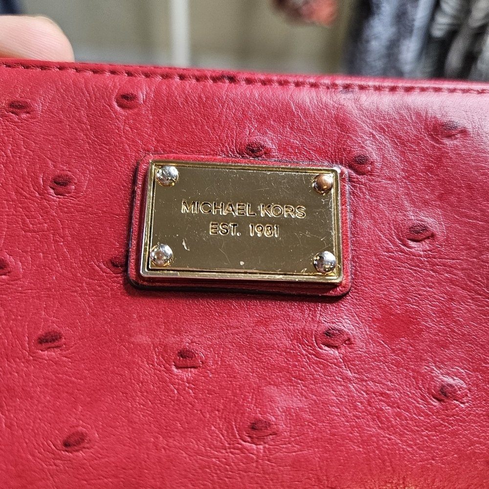 Michael Kors Red Ostrich Leather Zip Around Wristlet - Picture 7 of 7